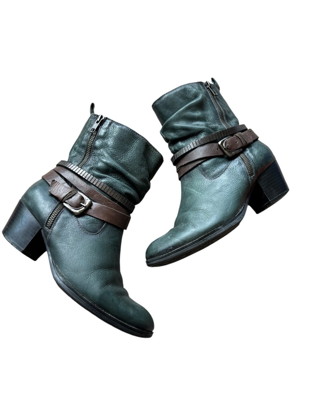 Earth Womens Spruce Forest Green Leather Ankle Boots Festival Western Boho Gypsy